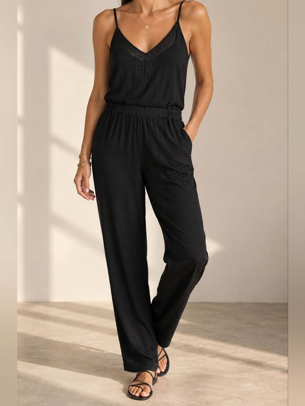 Twelfth Street by Cynthia Vincent Black Embroidered Jumpsuit Size Small